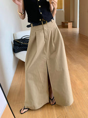 Vibemartini Oversized Cotton Split Maxi Skirt Without Belt