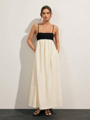 Vibemartini Open Back Contrast Pocket Long Dress