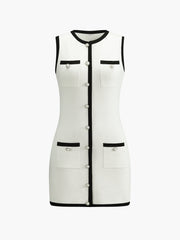 Vibemartini Multi Pocket Button Sleeveless Short Sweater Dress
