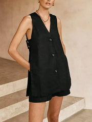 Vibemartini V-neck Sleeveless Vest with High-waisted Shorts Set