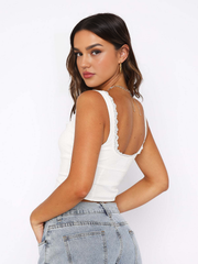 Vibemartini Lace Trim Button Up Strappy Top