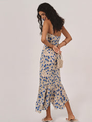 Vibemartini Floral Print Knotted Irregular Hem Long Dress