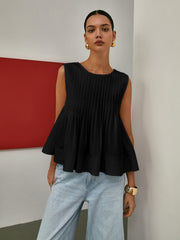 Vibemartini Pleated Peplum Sleeveless Blouse
