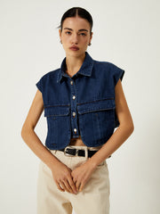 Vibemartini Denim Pockets Turn Down Collar Vest