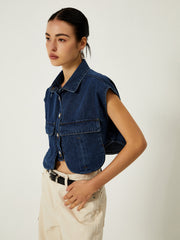 Vibemartini Denim Pockets Turn Down Collar Vest