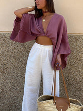 Vibemartini Tie-Front Long Sleeve Cropped Blouse