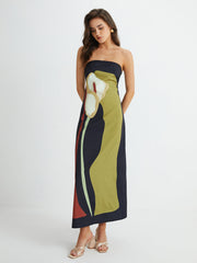 Vibemartini Large Floral Print Split Tube Long Dress
