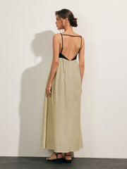 Vibemartini Open Back Contrast Pocket Long Dress