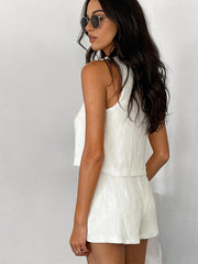 Vibemartini Solid Tie Front Vest With Shorts Set