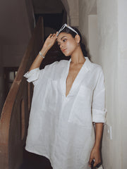 Vibemartini Linen Pockets Semi-Sheer Long Sleeve Dress