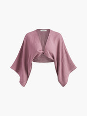 Vibemartini Tie-Front Long Sleeve Cropped Blouse