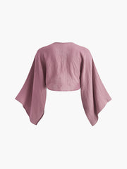 Vibemartini Tie-Front Long Sleeve Cropped Blouse