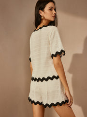 Vibemartini Contrast Trim V-Neck Shorts Set