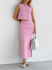 Vibemartini Split Pockets Sleeveless Skirt Set