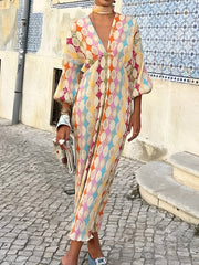 Vibemartini Jacquard Print V-Neck Dress
