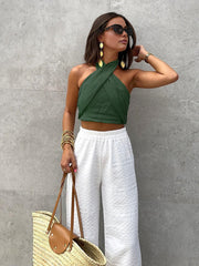 Vibemartini Cotton & Line Crisscross Halter Tank Top