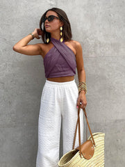 Vibemartini Cotton & Line Crisscross Halter Tank Top