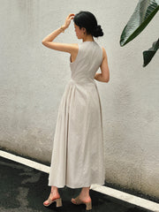 Vibemartini Cotton & Linen Pleated Cutout Long Dress