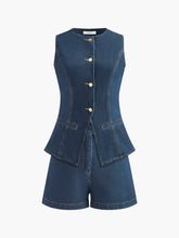 Vibemartini Denim Peplum Vest With Shorts Set