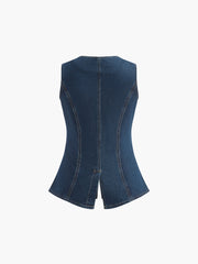 Vibemartini Denim Peplum Vest With Shorts Set