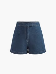 Vibemartini Denim Peplum Vest With Shorts Set