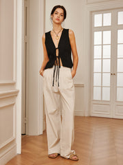 Vibemartini Cotton & Linen Tie-Detail Vest