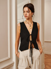 Vibemartini Cotton & Linen Tie-Detail Vest