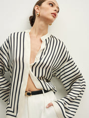 Vibemartini Satin Striped Button Cozy Blouse