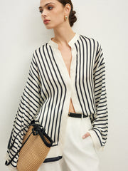 Vibemartini Satin Striped Button Cozy Blouse