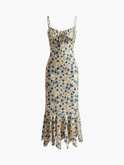 Vibemartini Floral Print Knotted Irregular Hem Long Dress