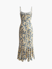 Vibemartini Floral Print Knotted Irregular Hem Long Dress