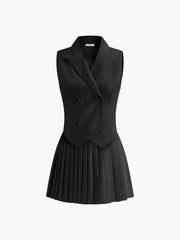 Vibemartini Suit Waistcoat With Pleated Mini Skirt Set