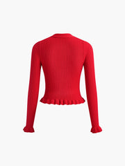 Vibemartini Ruffled Trim Button-Front Long Sleeve Cardigan