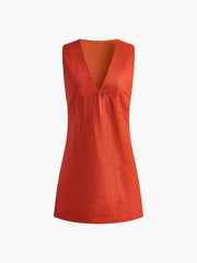 Vibemartini Cotton & Linen V-Neck Short Dress