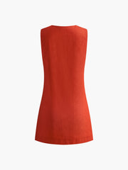Vibemartini Cotton & Linen V-Neck Short Dress