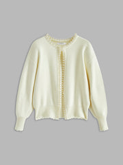 Vibemartini Pearl Trim Ripped Hem Cardigan