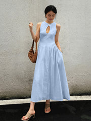 Vibemartini Cotton & Linen Pleated Cutout Long Dress