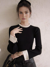 Vibemartini Contrast Trim Pearl-Detail Sweater