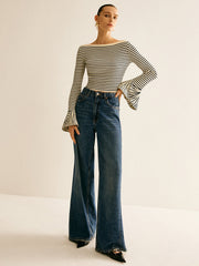 Vibemartini Striped Ruffle-Sleeve Knit Top