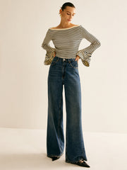 Vibemartini Striped Ruffle-Sleeve Knit Top