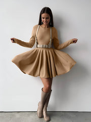 Vibemartini Plain Pleated Sweater Short Dress