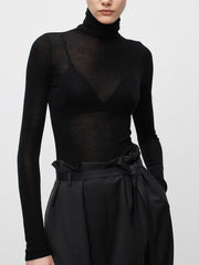 Vibemartini Wool-Blend Turtleneck Sheer Sweater