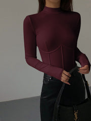 Vibemartini Mock Neck Piping Slim T-Shirt