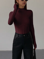 Vibemartini Mock Neck Piping Slim T-Shirt