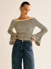 Vibemartini Striped Ruffle-Sleeve Knit Top