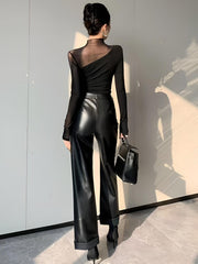 Vibemartini Asymmetrical Sheer Mesh Panel T-Shirt