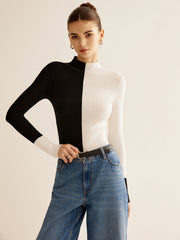 Vibemartini Wool-Blend Two Tone Skinny Knit Top