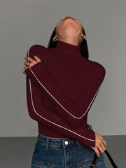 Vibemartini Contrast Piping Turtleneck Sweater
