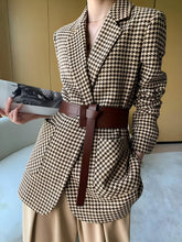 Vibemartini Houndstooth Split Blazer With Belt