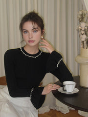 Vibemartini Beaded-Decor Ruffle Knit Top